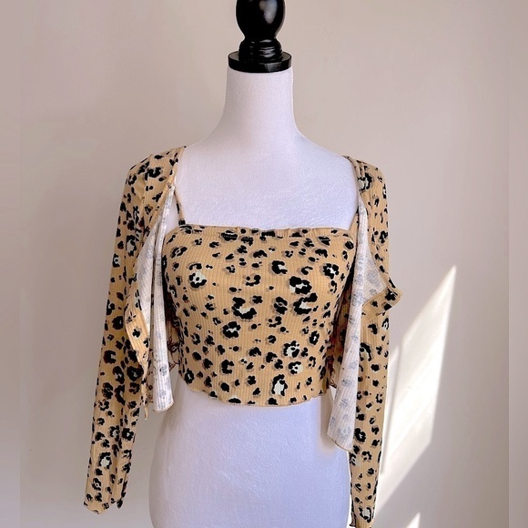NWT BP Leopard Animal Print Crop Top Twin Set Cami and Button Up Size Small NEW - Picture 5 of 15
